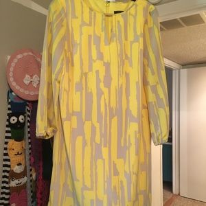 Tahari Belted, Lined, Yellow & Tan Shift Dress
